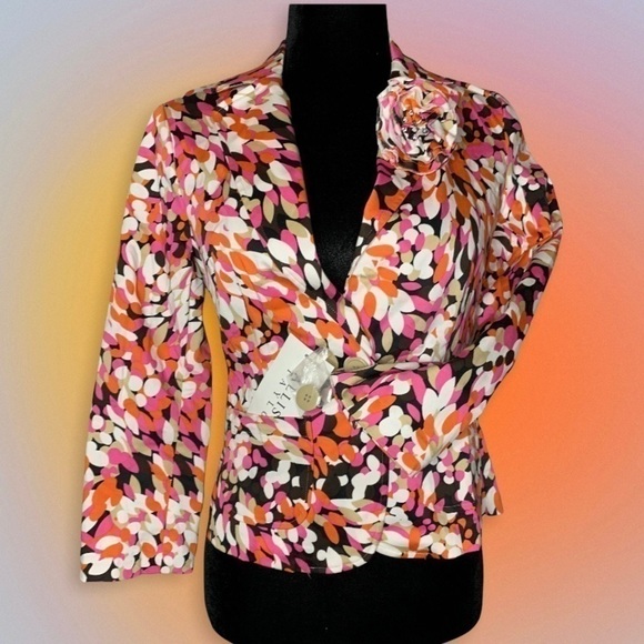 Allison Taylor NWT Suit Jacket floral  Sz 6 Pink  White Silk Cotton S‌‌‌‌‌‌‌‍‍‍‍ - Picture 3 of 7